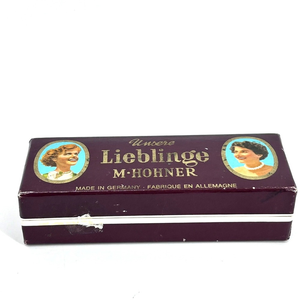 Vtg Unsere Lieblinge M Hohner Curved Harmonica Key Of C in Original Box Germany